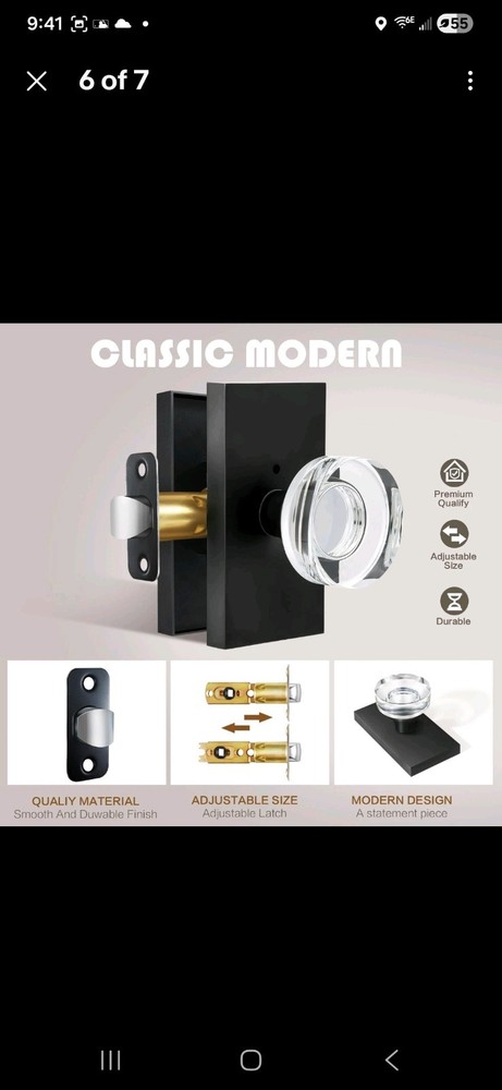 BonKuDoo Glass Door Knobs Interior Privacy 1 Pack, Matte Black