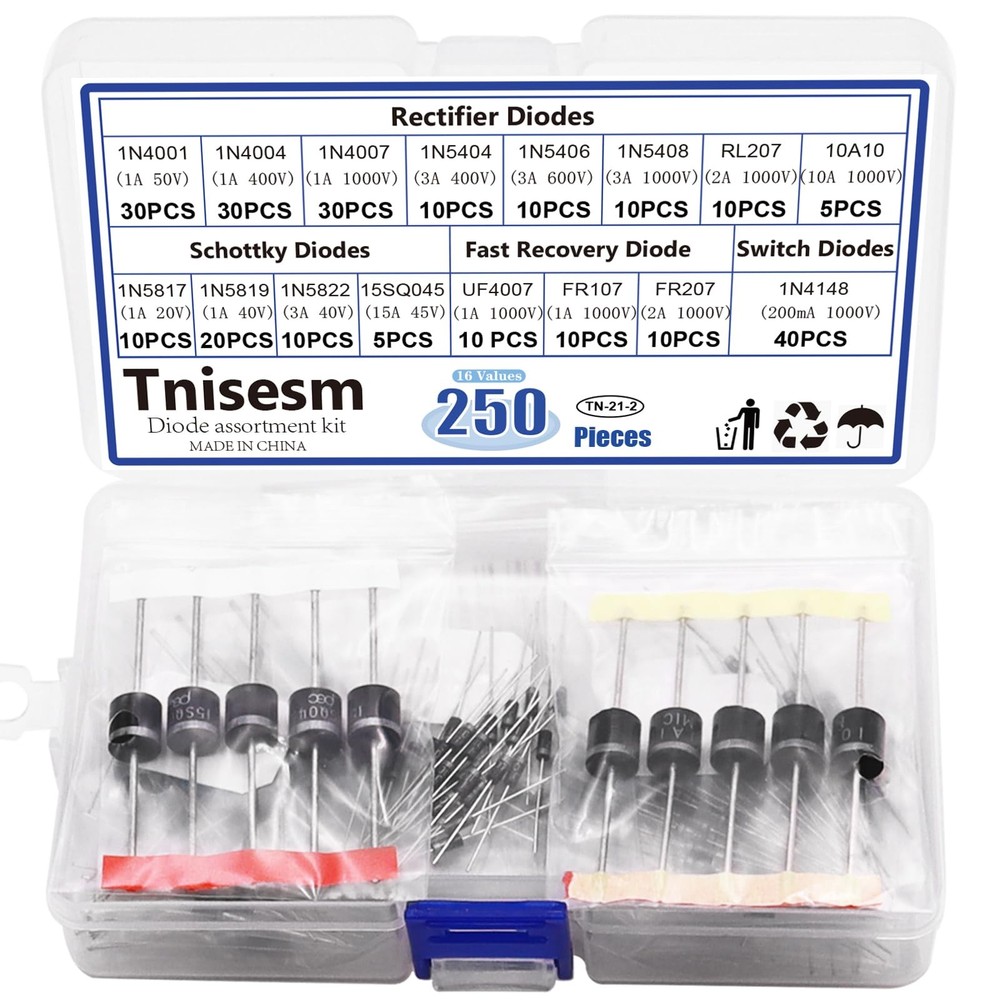 Tnisesm 250 Pcs 16 Values Rectifier/Schottky/Fast 16Values-250PCS