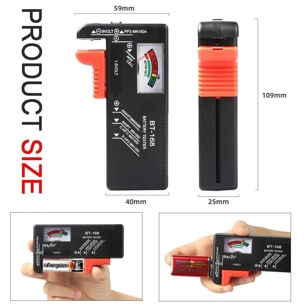 2Pcs Universal Battery Tester Checker for AA AAA C D 9V 1.5V Button Cell Batt...