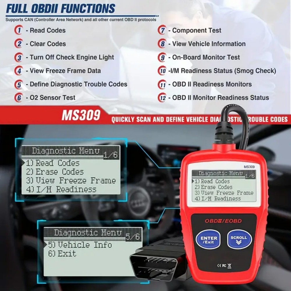 Car Diagnostic Tool - Upgraded MS309 OBD2 OBDII EOBD Fault Code Reader Scanner