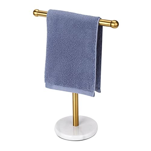 Hand Towel Holder Stand with Heavy Base, T-Shape Towel Rack, Free Marble Gold