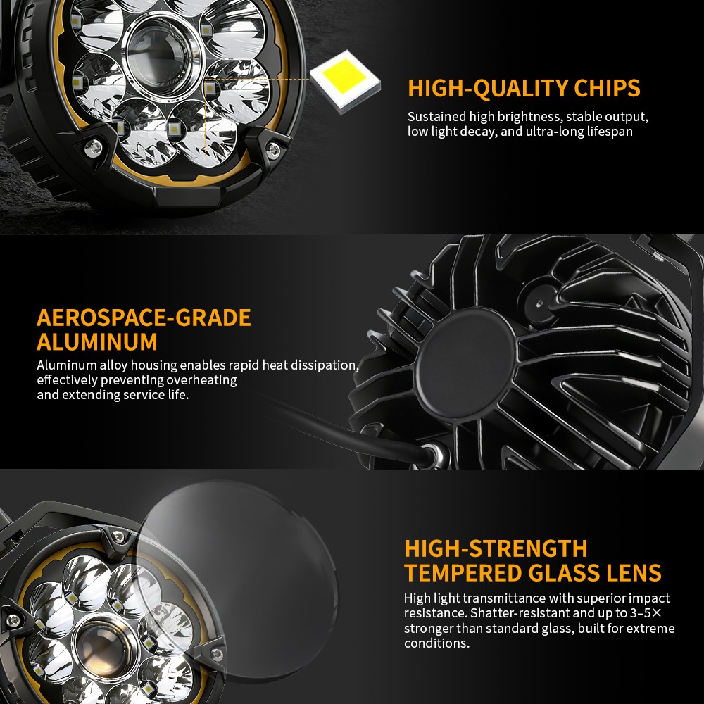 Pair LED Auxiliary Driving Spot Fog Lights Hi/low Beam Motorcycle Adventure Bike