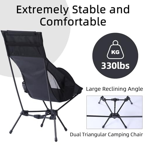 Portable Compact Folding Camping Chairs – Lightweight High Back with Pillow,