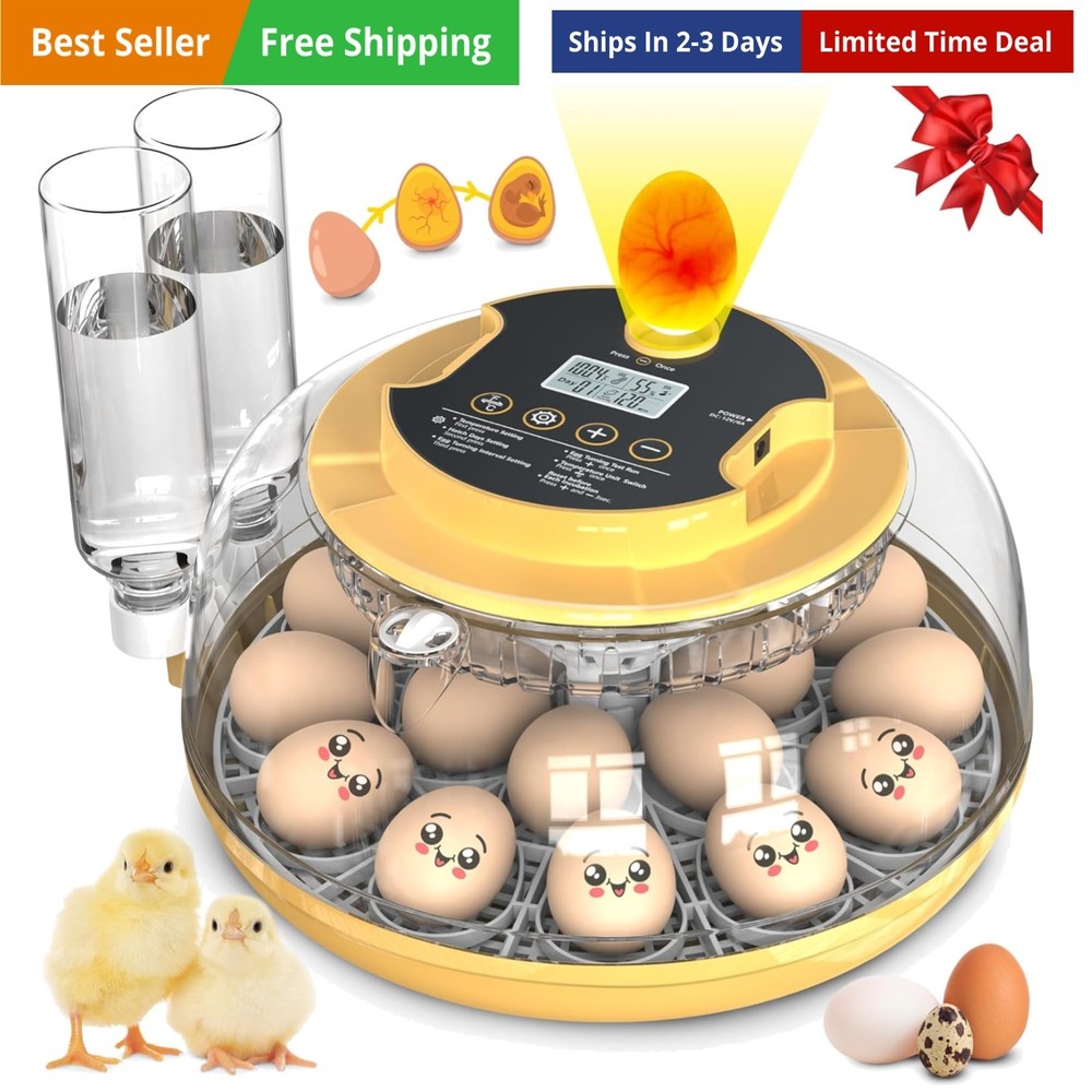 18 Egg Incubator with Automatic Egg Turning and Humidity Control, Chicken Inc...