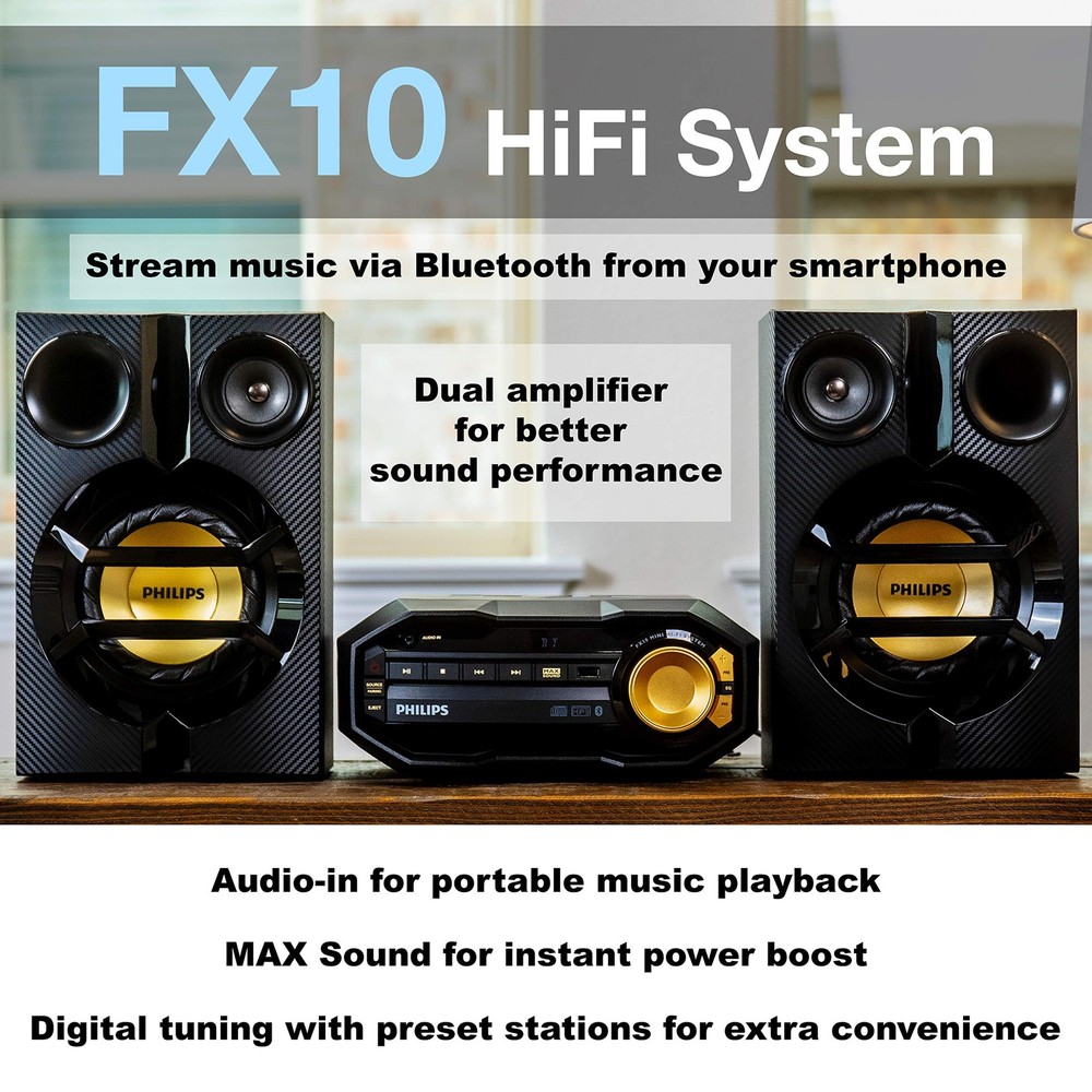 PHILIPS FX10 Bluetooth Stereo System for Home with CD Player , MP3, USB, FM R...