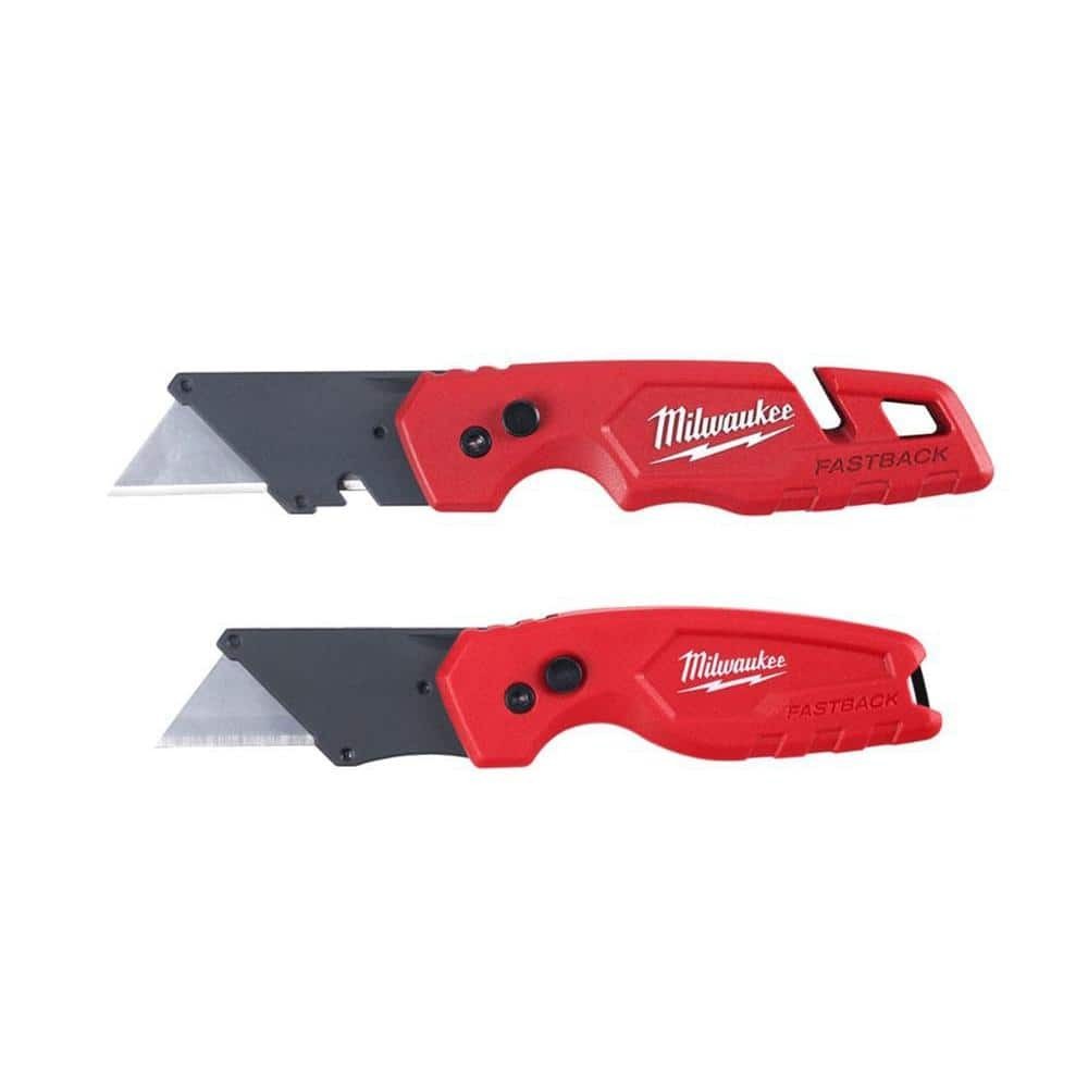 FASTBACK Folding Utility Knife 2 Pack with Blade Storage Gut Hook