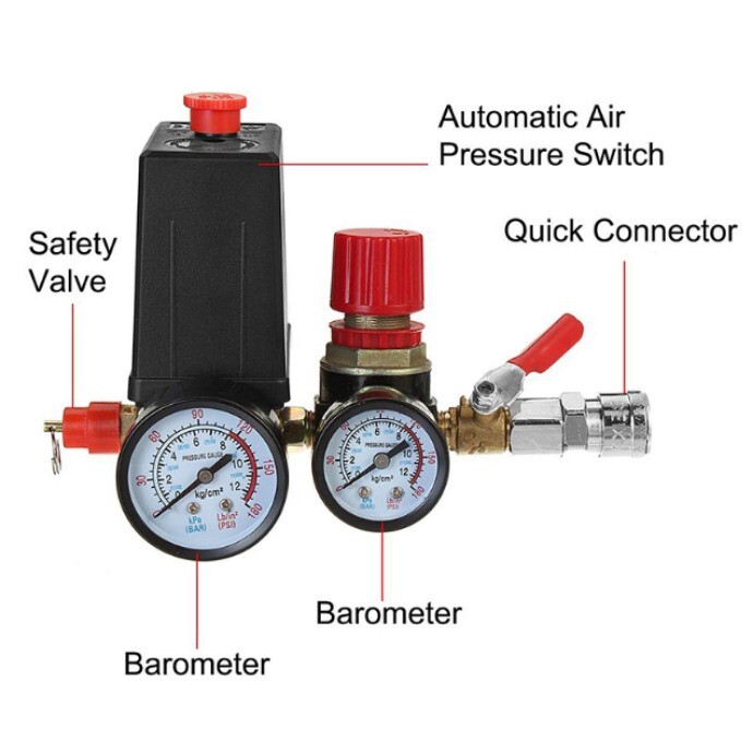120PSI Air Compressor Pressure Switch Control Valve Manifold Regulator Gauges