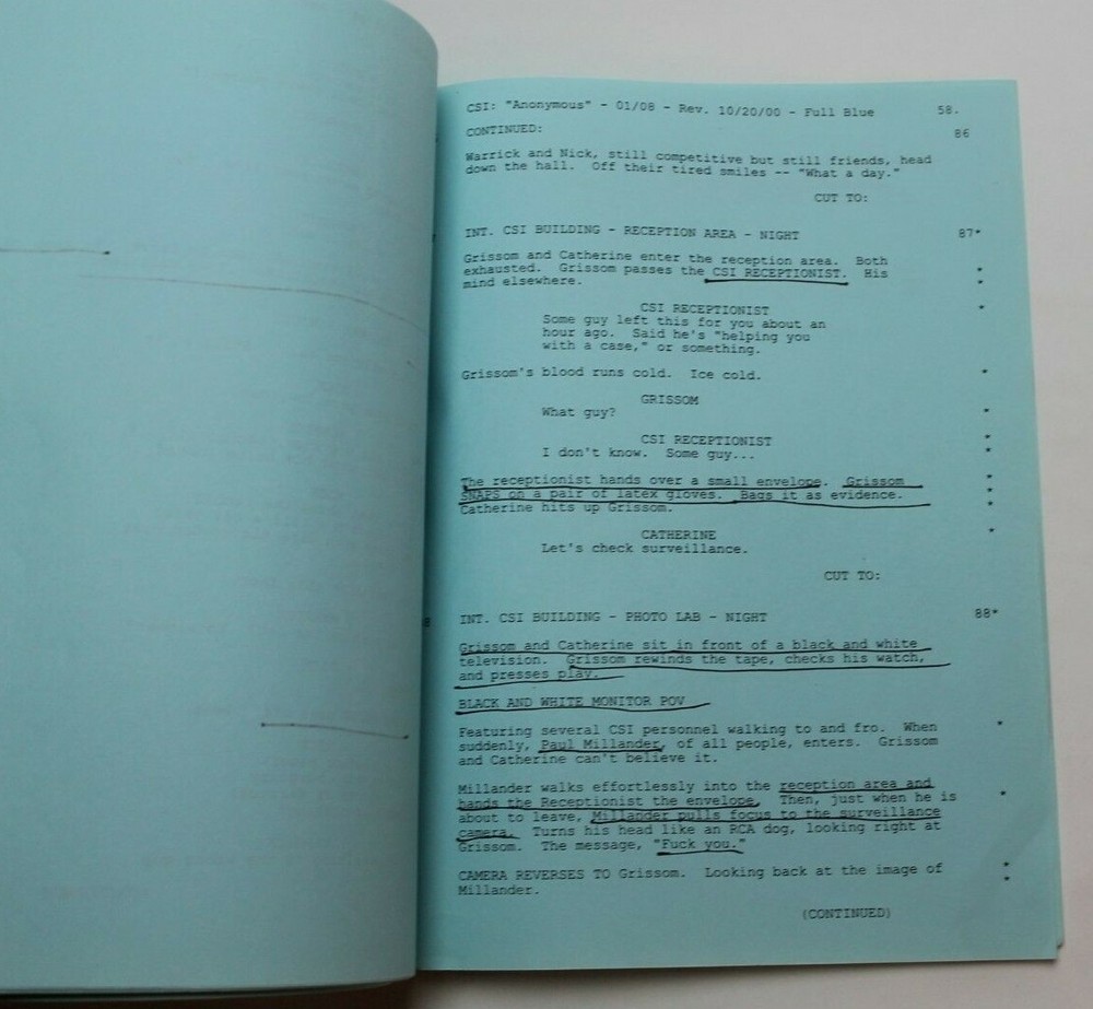 CSI: CRIME SCENE INVESTIGATION / Anthony E. Zuiker, 2000 TV Script "Anonymous"