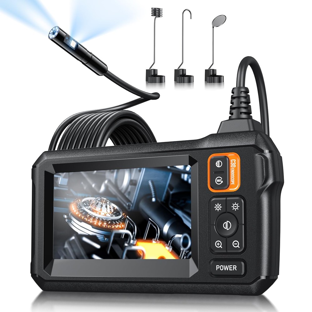 Endoscope Camera with Light, Inspection Borescope Camera with 4.3" IPS Screen, 1