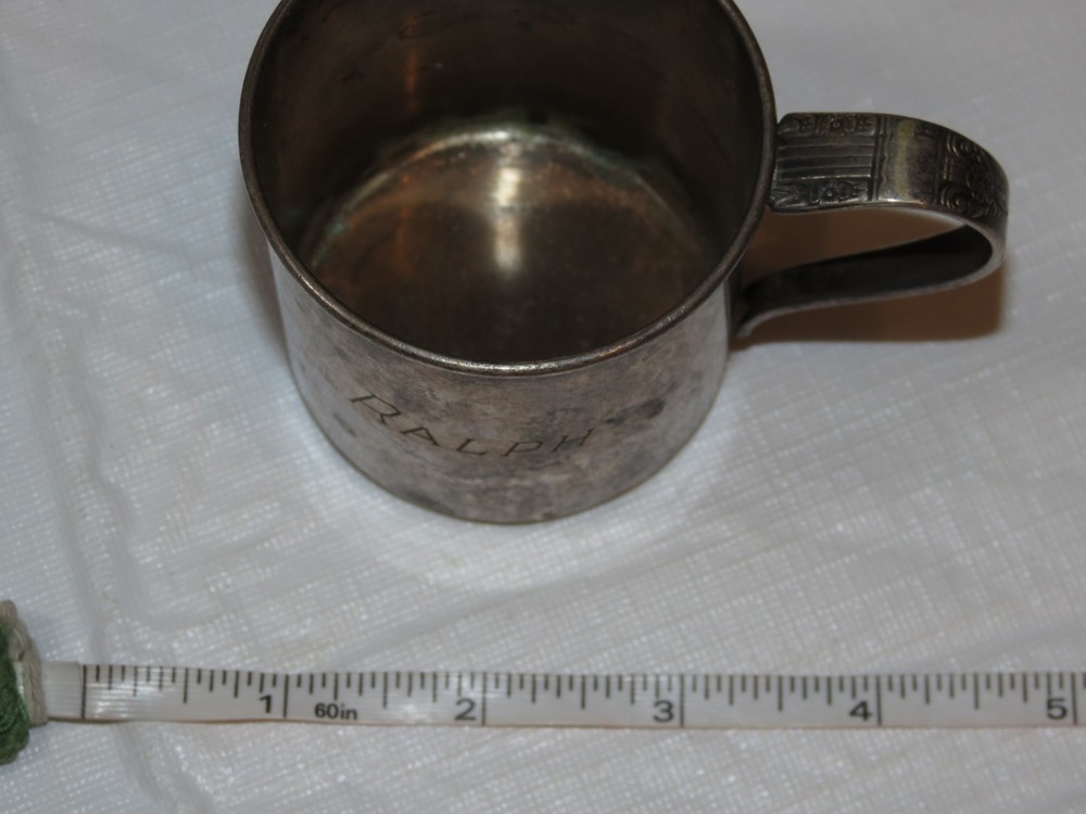 WMA Rogers Harmony baby cup mug RALPH silver spoon handle vintage RARE engraved