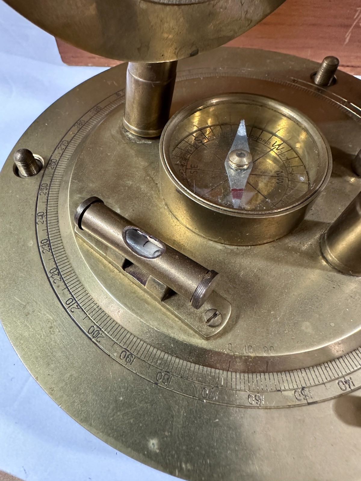 Vintage Brass Theodolite Surveyor's Level Transit Scope Compass Tool & Wood Box