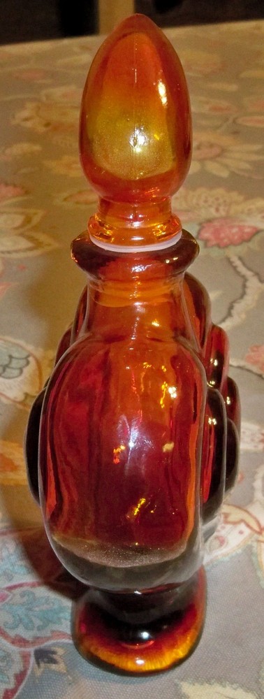 Triple Heart Ruby Red Amberline 8" Perfume Bottle With Stopper - NICE!