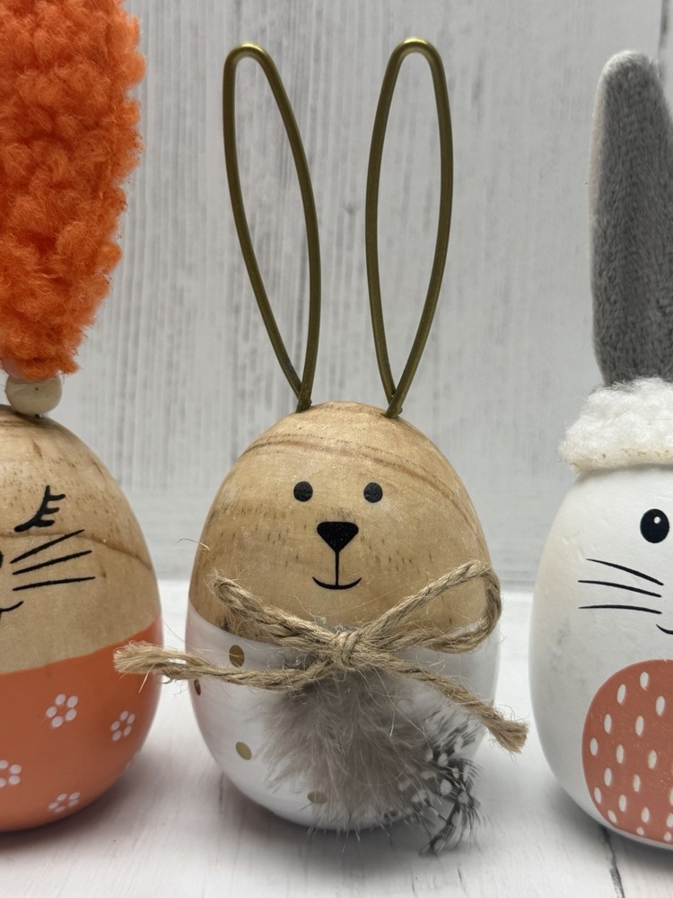 Wood Easter Bunny Egg Figurines Set Spring Table Shelf Decor