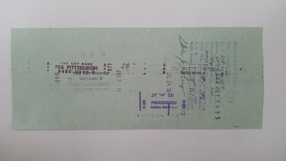 Steven J. Holmes: 1978 Pittsburgh Pirates Expense Check
