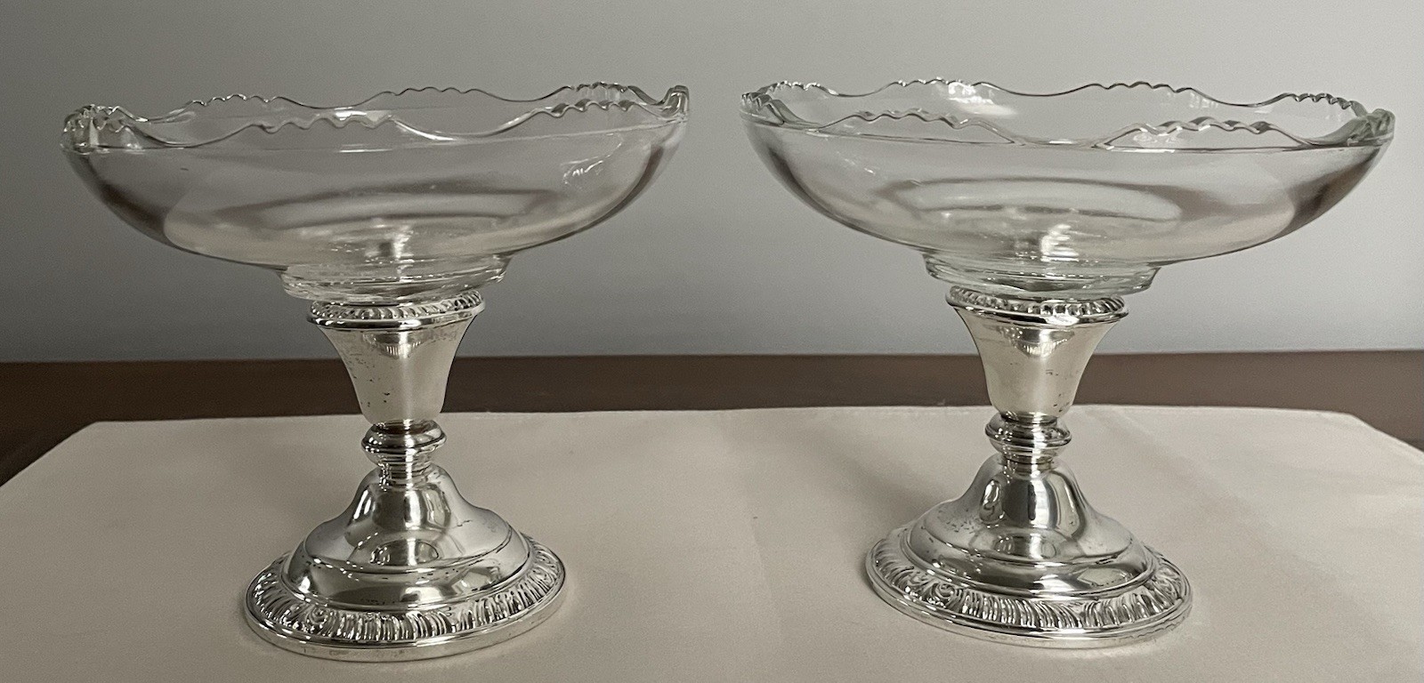 PAIR VTG Frank Whiting Weighted Sterling Silver Candlestick Candy Dish Compotes
