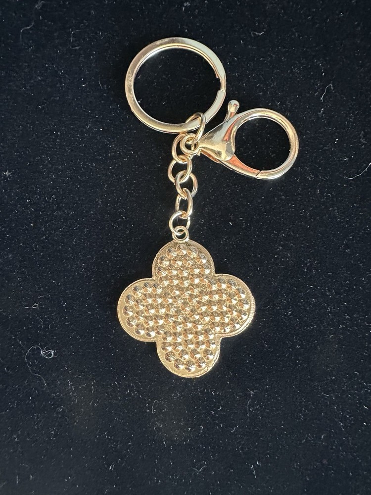 Rhinestone 4 Leaf Clover Gold Keychain