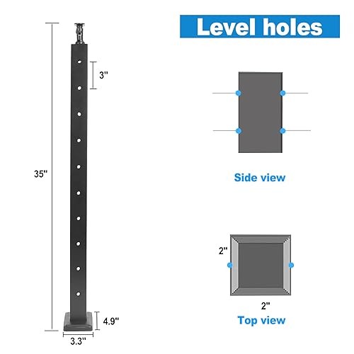 36" Drilled Cable Railing Post Stainless Steel Adjustable Level Post 1 black