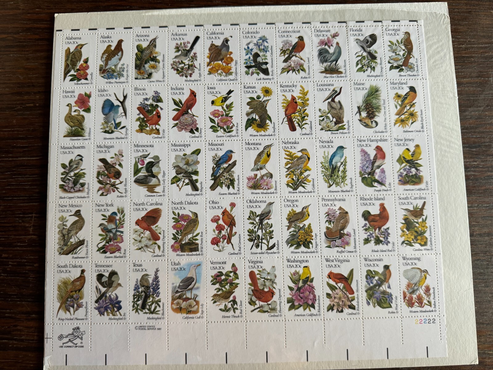 Scott #1953-2002 State Birds & Flowers Sheet of 50 (1982)