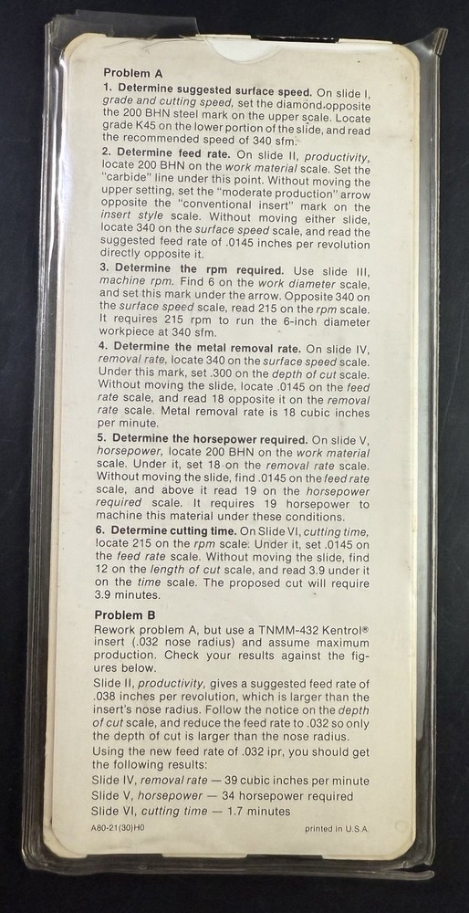 1980 Kennametal Machining Calculator Vb7