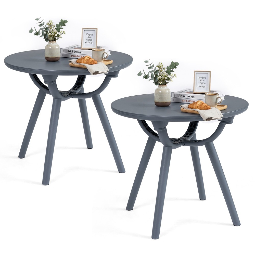 2PCS Outdoor Side Table 20” Round Storage Side Table Weather-Resistant End Table