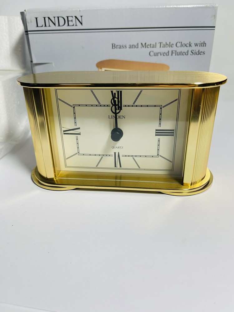 Solid Brass and Metal Table Clock w/ Curved Fluted Sides TGO-1336