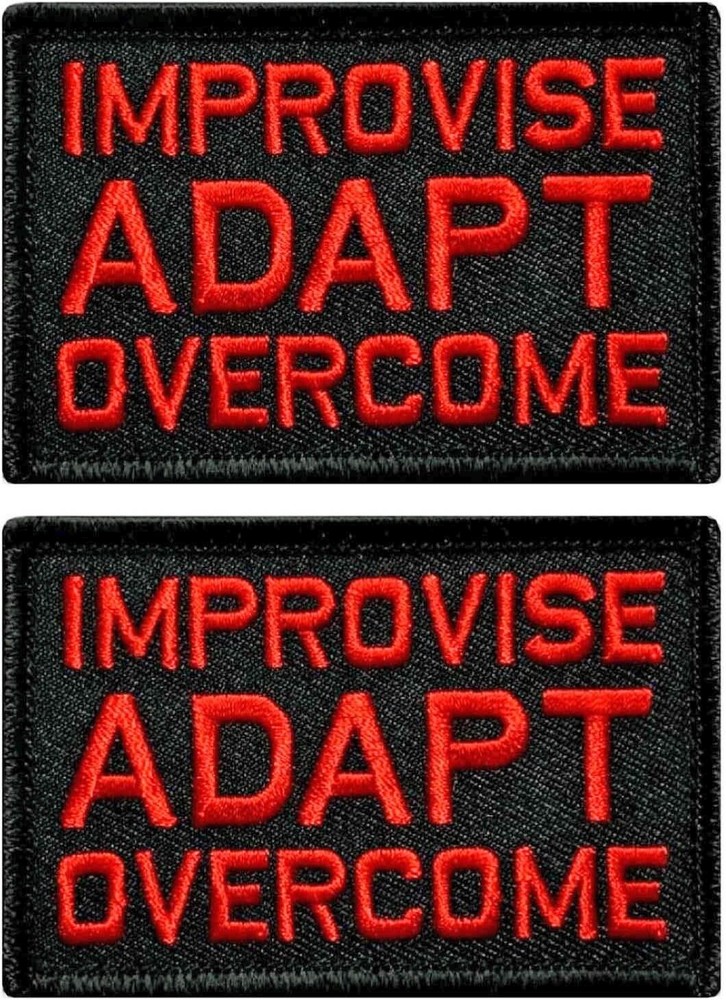 Improvise Adapt Overcome Embroidered PATCH  | 2PC  HOOK BACKING  3"X2"  RD/BLK