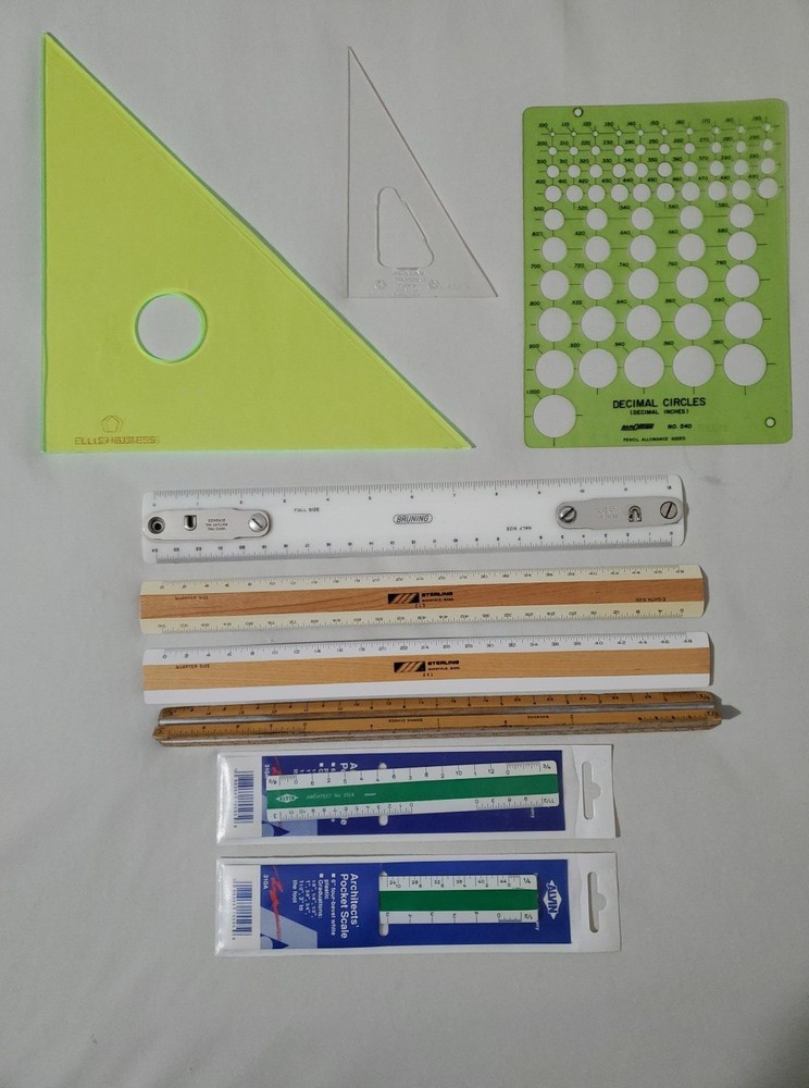 9pcs Mixed Lot Engineering Triangle Rulers Technical Drafting - Bruning Sterling