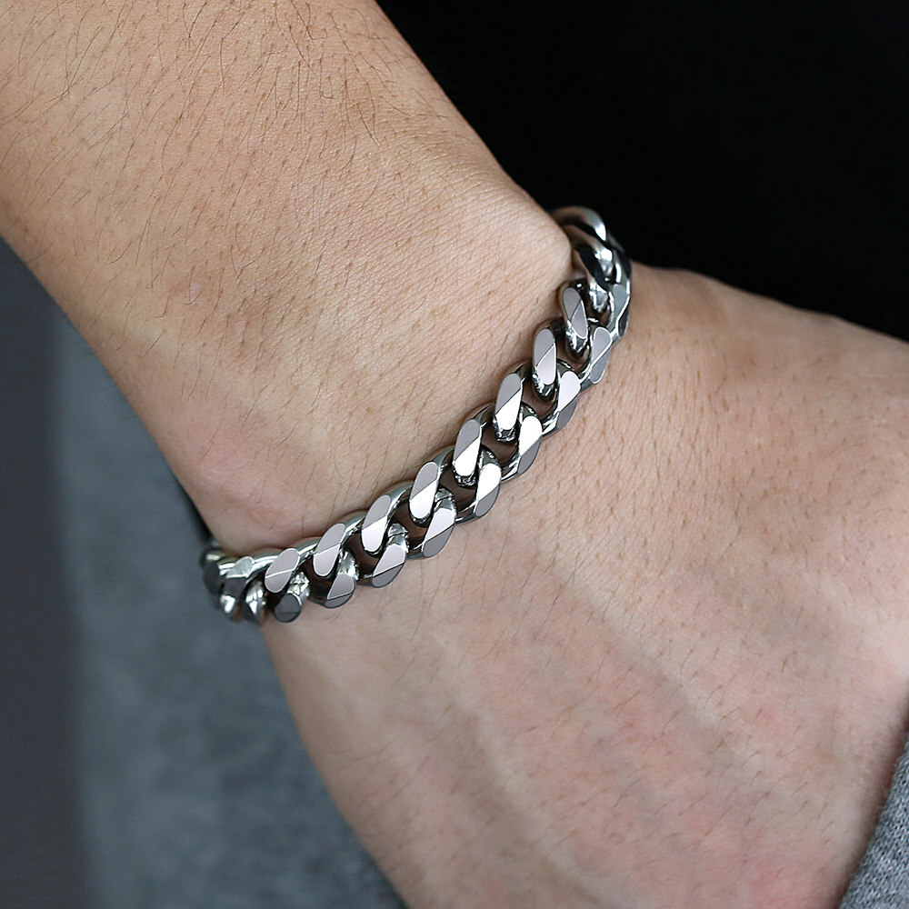 3/5/7/9/11mm Silver Curb Cuban Stainless Steel Bracelet Men Women Chain 7-11inch
