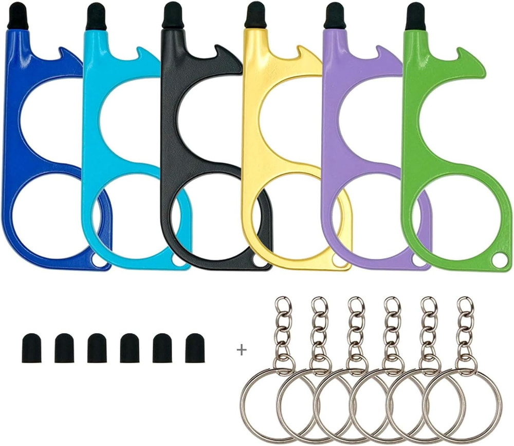 No Touch Door Opener Tool 6 Pack - Premium Multitool Keychain with Touchscreen S