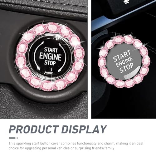 Bling Car Start Button Cover, Diamond-Encrusted Engine Start-Stop 1 PC Pink