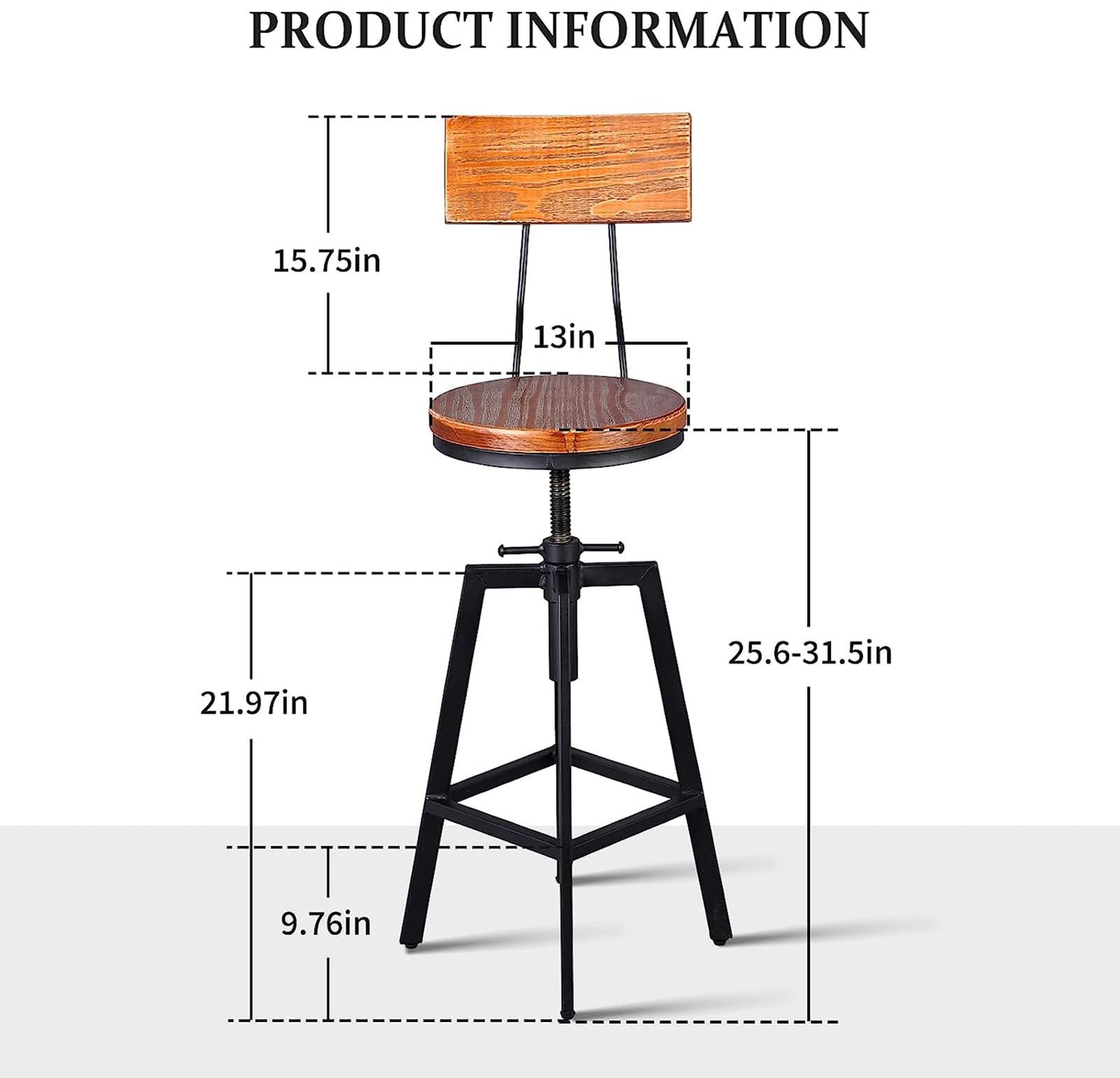 25"-32" Tall Adjustable Swivel Stools with Backrest Industrial Farmhouse
