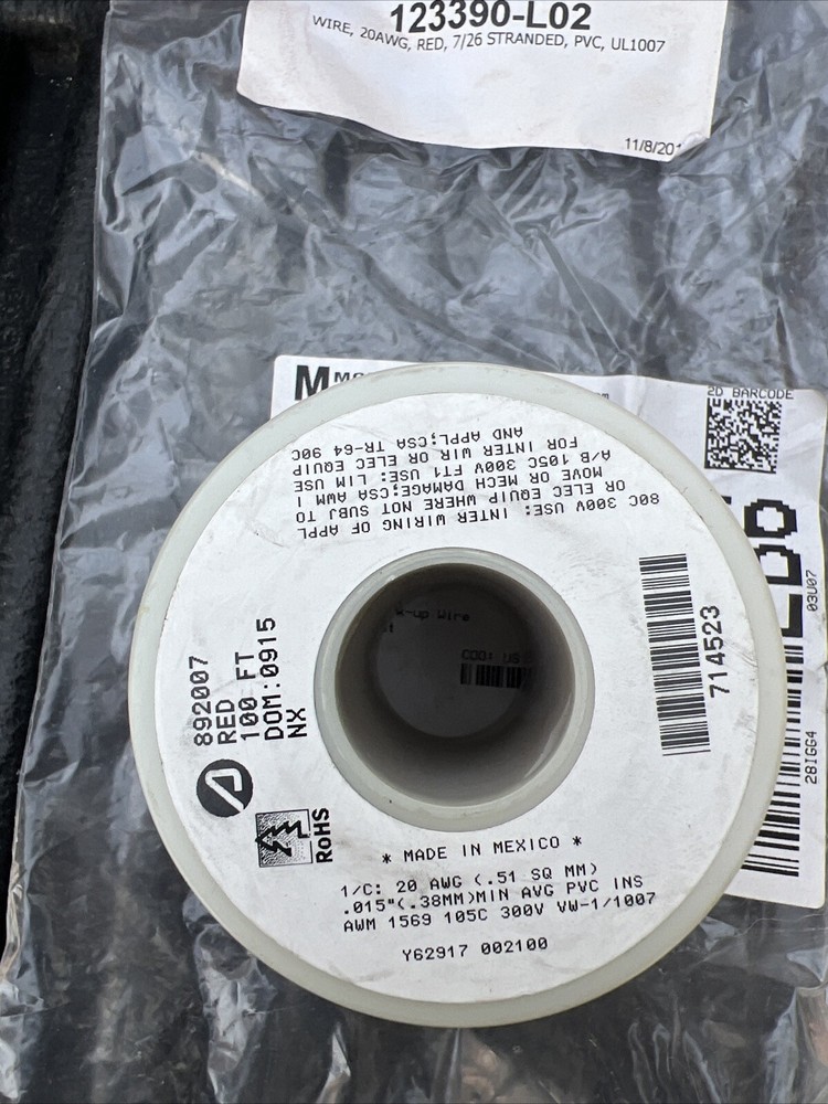 Alpha Wire Hook-up Wire 20Awg RED 100’