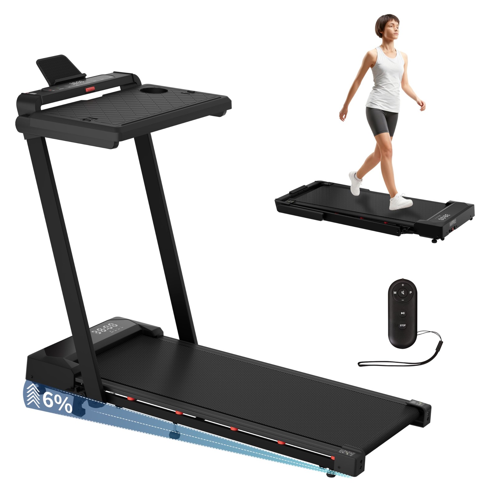 Foldable 4 in 1 Treadmill Walking Pad with Incline Remote Control Compact 3.0...