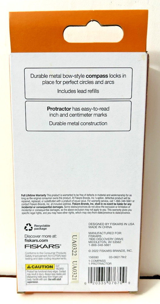 Fiskars Compass And Protractor Set - with bonus free Pencil Sharpener