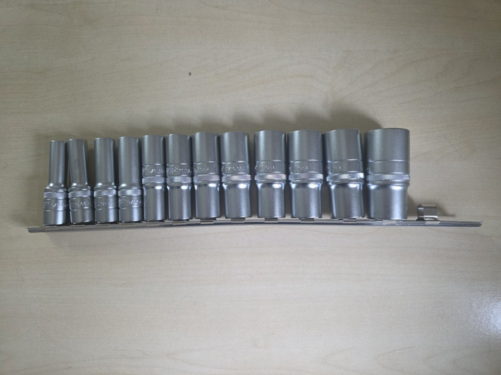 Draper Deep Socket Set on Metal Rail, 1/2" Sq. Dr. 11 Piece-incomplete