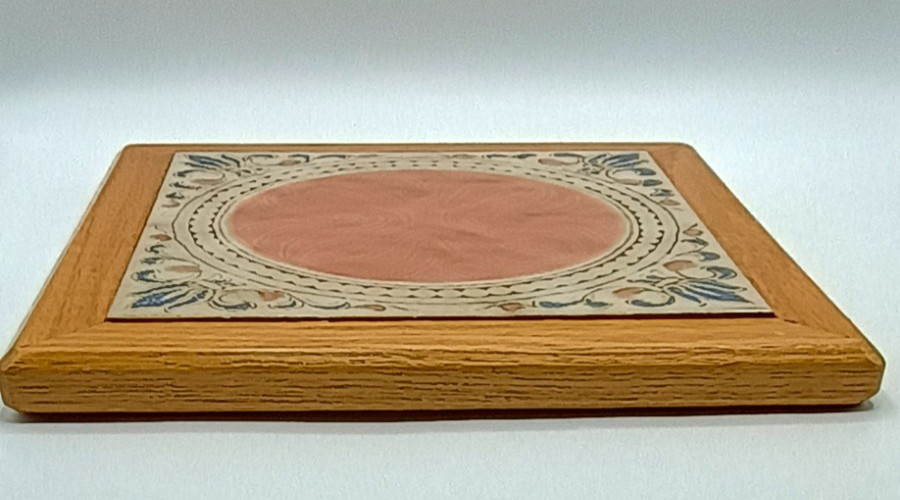 Vintage Handcrafted Ceramic Tile Solid Oak Wood Frame Trivet Hot Pad Cape Cod