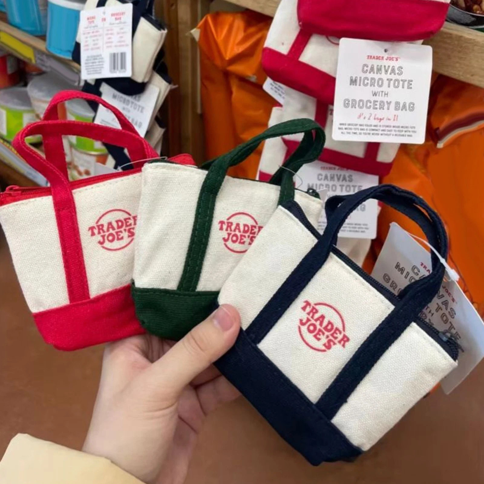 Set of 3 Trader Joe's Canvas Micro Tote With Storage Bag 2025 Christmas Limited