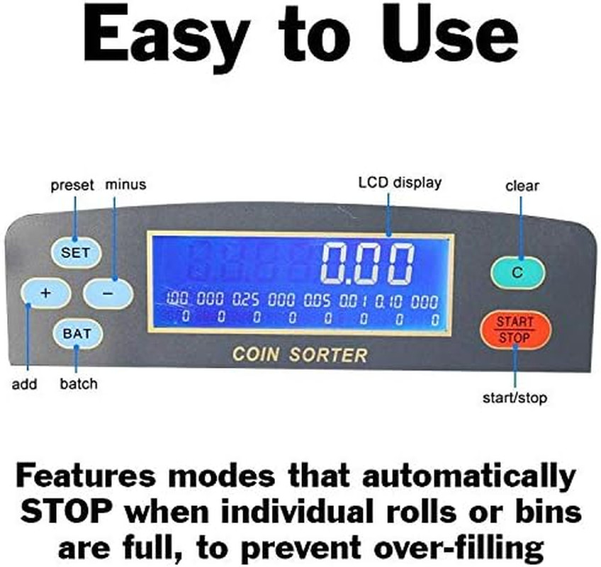 High-Speed Electronic Coin Sorter & Counter with LCD Display, Includes Wrappers