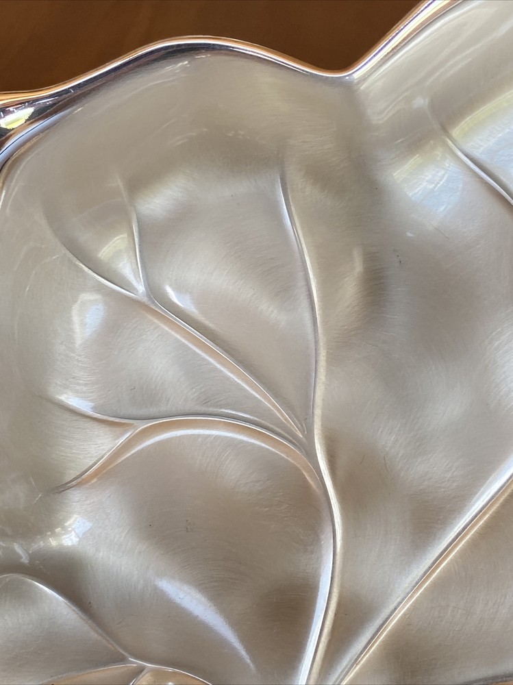 WMF Germany EP BRASS Brushed SilverPlate Footed Grapes 🍇 Handled Leaf Vein Dish