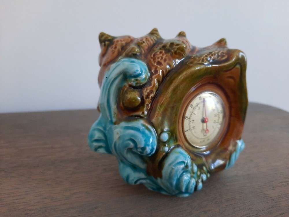 VTG Minco Foreign Thermometer Ceramic Seashell Beach Waves Brown Blue Shell