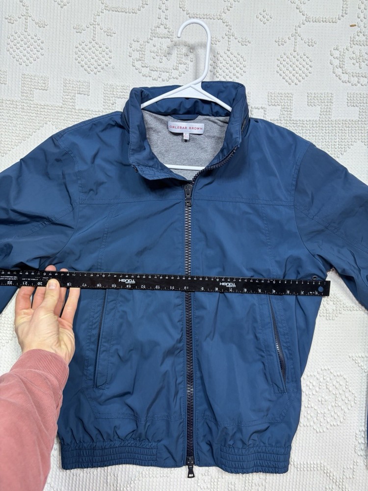 Orlebar Brown Shell Bomber Jacket Men Medium Stowable Hood Blue Full Zip