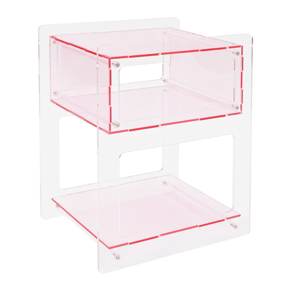 Modern Acrylic Side Table Free Standing Nightstand Pink Rectangle Storage Shelf