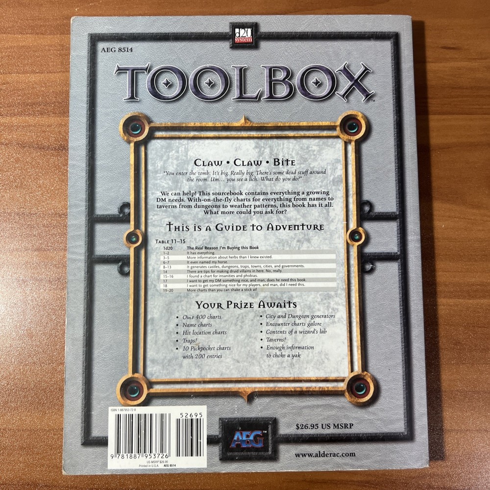 Dungeons & Dragons Toolbox D20 System Paperback Reference Guide Book Alderac E