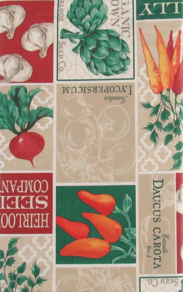 Locally Grown Fresh Produce Patchwork Vinyl Flannel Back Tablecloth Var. Sizes