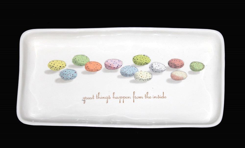 Rae Dunn Easter Eggs "great things happen from the inside" Rectangle Tray NEW