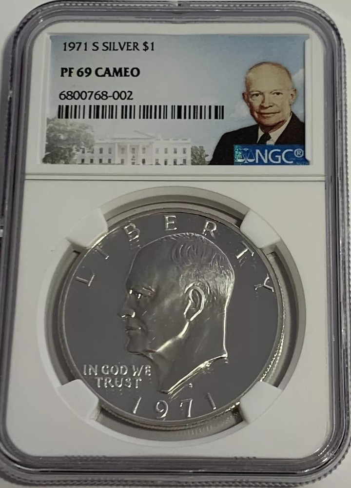 1971 S Silver Eisenhower Dollar $1 NGC PF 69 Cameo