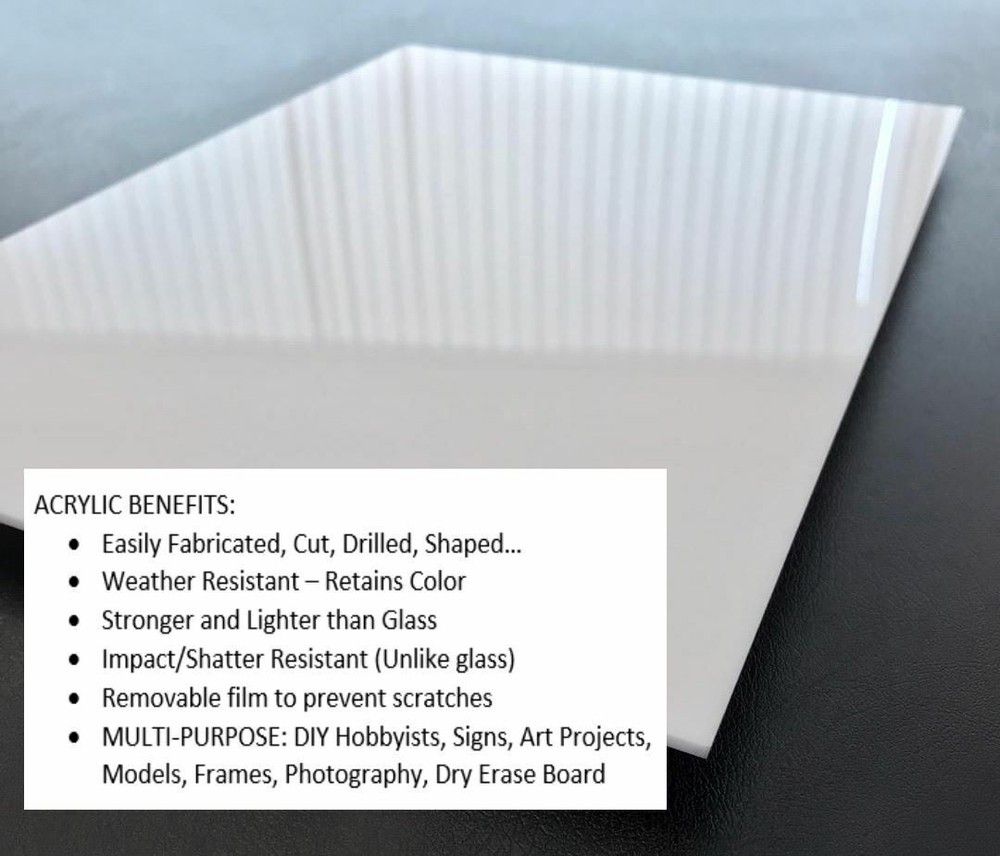 WHITE Cast Acrylic Plexiglass Sheets 1/4” Thick (6 mm) 17 Sizes