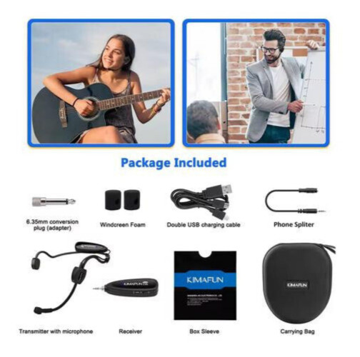 KIMAFUN Headset Wireless Microphone System Waterproof Sing Speak Perform DJ NEW