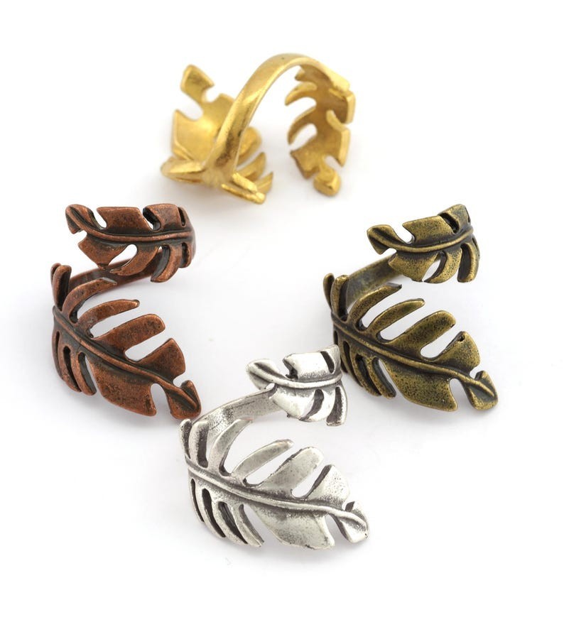 Leaf Ring Adjustable Raw brass or Plated (8US ) 3194