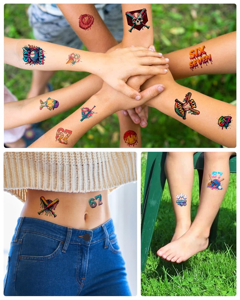 YanZonic 166Pcs Drip Baseball Temporary Tattoos - 6 7 Pink Medium, Multicolor